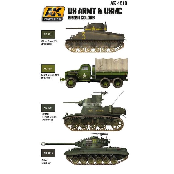 AK 4210 US Army ve USMC Yeşil Tonları Model Boyası Seti 6x17 ml - Görsel 2