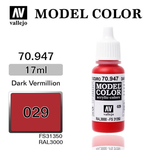 Vallejo 70947 18 ml. (29) Dark Vermillion-Matt