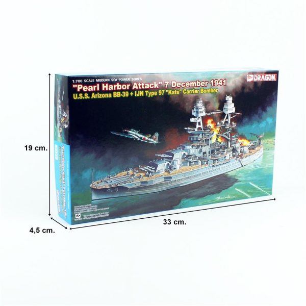 Dragon 7127 1/700 Ölçek, U.S.S. Arizona BB-39 Savaş Gemisi ve IJN Type 97 (Kate) Bombardıman Uçağı plastik Model Kiti - Görsel 5
