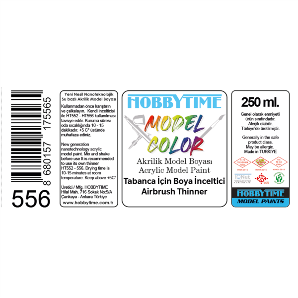 Hobbytime 556 250 ml. Tabanca için Boya İnceltici (Airbrush Thinner) - Görsel 2
