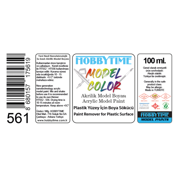 Hobbytime 561 50 ml. Plastik Yüzey İçin Akrilik Boya Sökücü (Acrilic Paint Remover for Plastic Surface) - Görsel 2