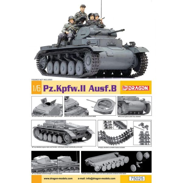 Dragon 75025 1/6 Ölçek, Pz.Kpfw.II Ausf.B Hafif Tankı Plastik Model Kiti - Görsel 4