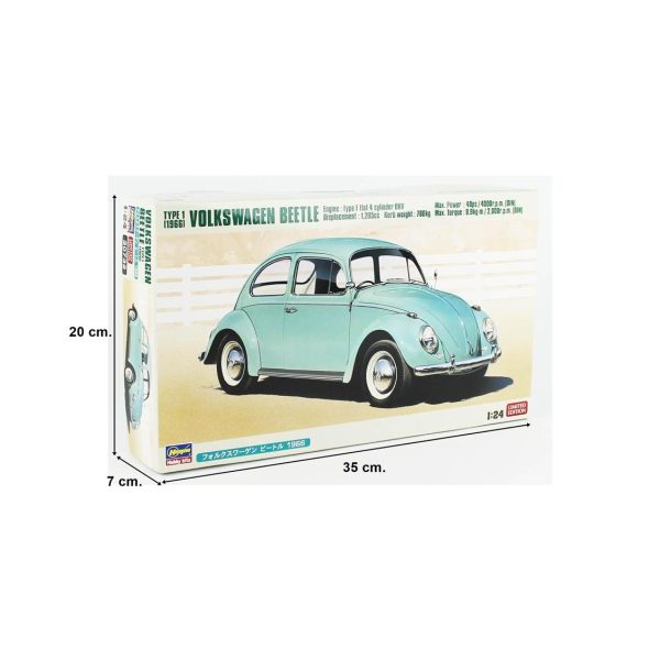 Hasegawa 20726 1/24 Ölçek, Volkswagen Beetle Type 1 -1966 (Cal Look) ve Sarışın Kız Figürü, Otomobil Plastik Model Kiti - Görsel 5